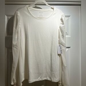 NWT Nine West Cream Blouse with Sheer Sleeves